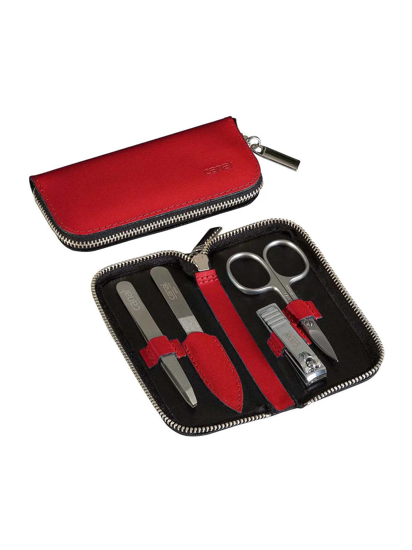 CANAL | Reißverschluss-Etui aus Spaltleder 4-teilig (Rot) 5381 | 